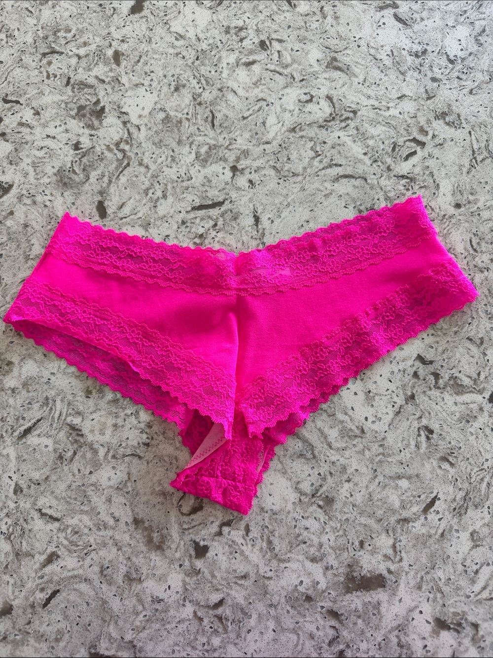 NWT VICTORIA SECRET Hot Pink Lace Trim Cheeky Hipster Panty